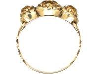 Georgian 15ct Gold Three Stone Citrine Ring with Repousse Motifs
