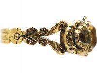 Georgian 15ct Gold Three Stone Citrine Ring with Repousse Motifs