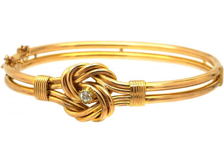 Edwardian 15ct Gold Knot Bangle set with a Diamond