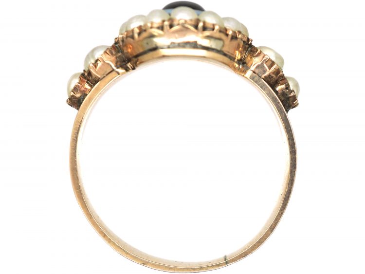 Victorian 9ct Gold Banded Onyx & Natural Split Pearl Ring