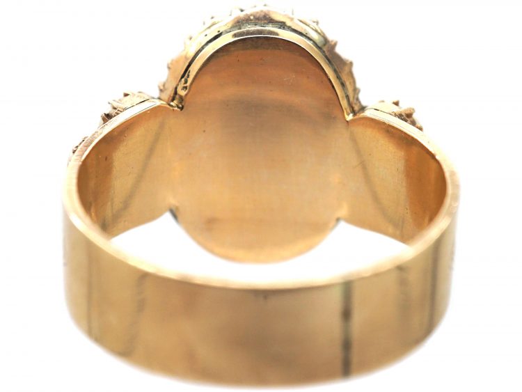 Victorian 9ct Gold Banded Onyx & Natural Split Pearl Ring