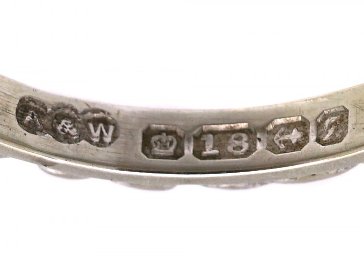 1950s 18ct White Gold Wedding Ring with Laurel Leaf Motif by Alabaster & Wilson