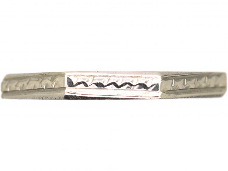 Art Deco Platinum Octagonal Ring with Raised Motifs