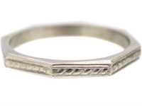Art Deco Platinum Octagonal Ring with Raised Motifs