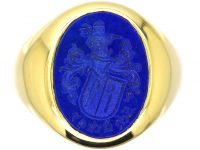 14ct Gold Signet Ring with Lapis Intaglio of a Farmer