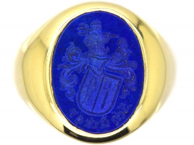 14ct Gold Signet Ring with Lapis Intaglio of a Farmer