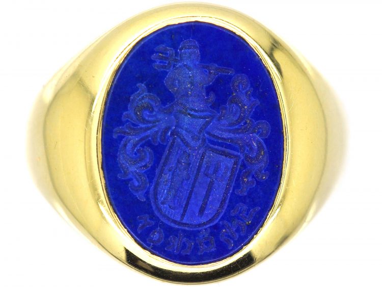 14ct Gold Signet Ring with Lapis Intaglio of a Farmer