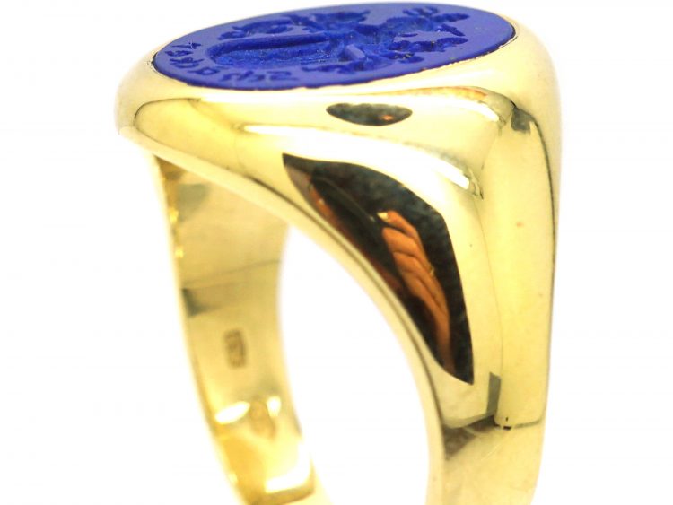 14ct Gold Signet Ring with Lapis Intaglio of a Farmer