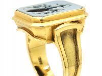 Art Deco Large 14ct Gold Signet Ring with Intaglio of a Warrior & Shield