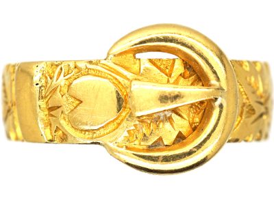 Edwardian 18ct Gold Buckle Ring with Hearts Motif