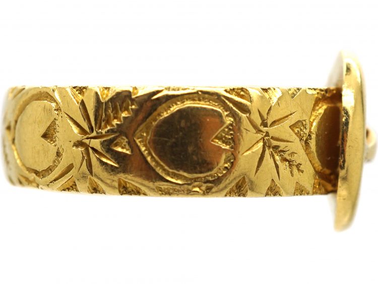 Edwardian 18ct Gold Buckle Ring with Hearts Motif