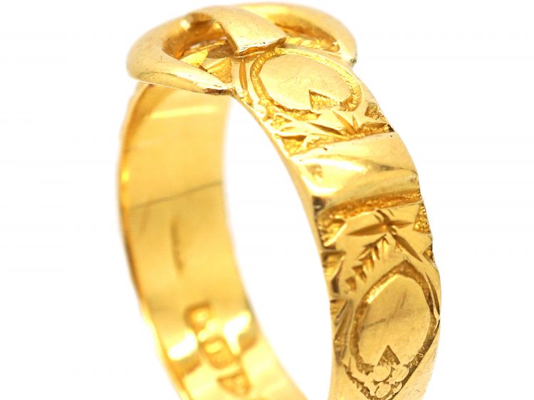 Edwardian 18ct Gold Buckle Ring with Hearts Motif