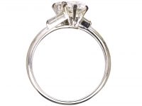 French Art Deco 18ct White Gold & Platinum, Two Stone Diamond Crossover Ring with Baguette Diamond Shoulders