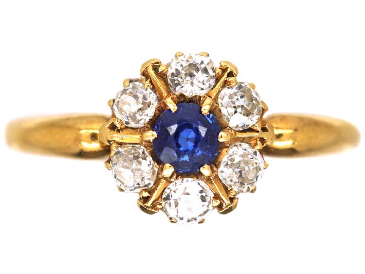 Edwardian 18ct Gold, Sapphire & Diamond Cluster Ring