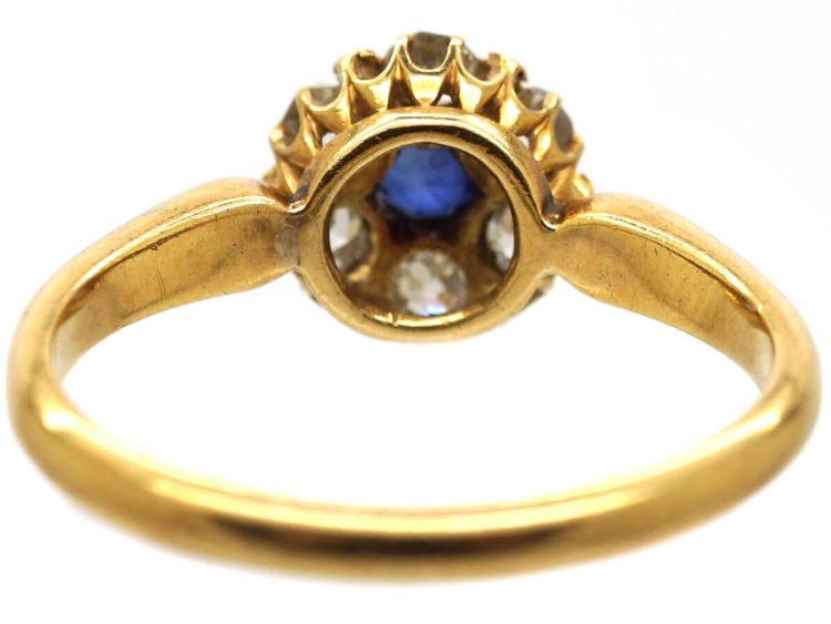 Edwardian 18ct Gold, Sapphire & Diamond Cluster Ring