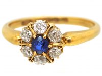 Edwardian 18ct Gold, Sapphire & Diamond Cluster Ring