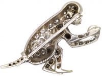 Edwardian 18ct White Gold Brooch of a Monkey set with Diamonds Holding a Pearl