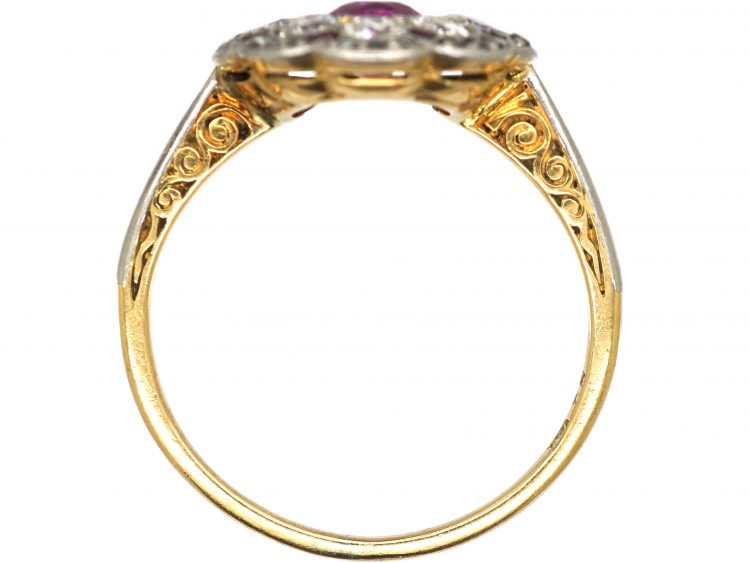 Early 20th Century 18ct Gold & Platinum, Ruby & Diamond Oval Cluster Ring