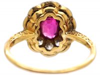 Early 20th Century 18ct Gold & Platinum, Ruby & Diamond Oval Cluster Ring