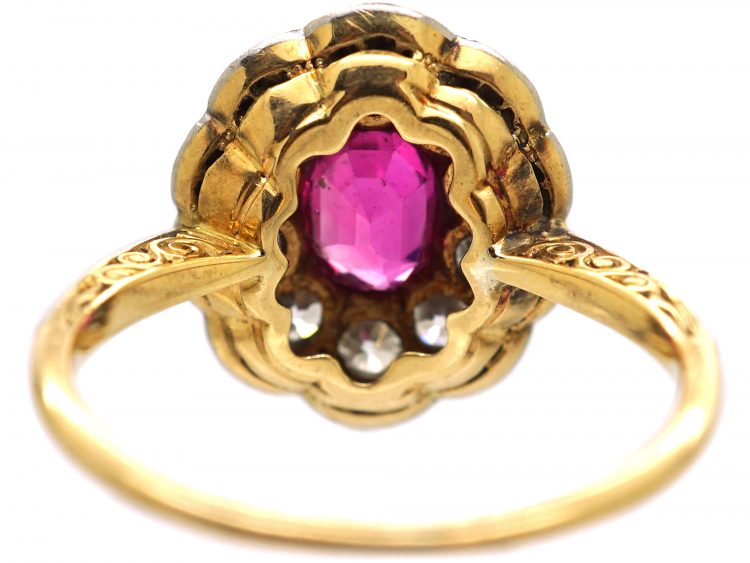 Early 20th Century 18ct Gold & Platinum, Ruby & Diamond Oval Cluster Ring