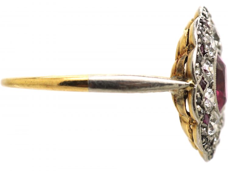 Early 20th Century 18ct Gold & Platinum, Ruby & Diamond Oval Cluster Ring