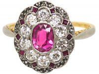 Early 20th Century 18ct Gold & Platinum, Ruby & Diamond Oval Cluster Ring
