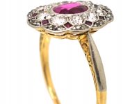 Early 20th Century 18ct Gold & Platinum, Ruby & Diamond Oval Cluster Ring