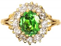 Edwardian 18ct Gold Cluster Ring set with a Green Garnet & Diamonds