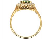 Edwardian 18ct Gold Cluster Ring set with a Green Garnet & Diamonds