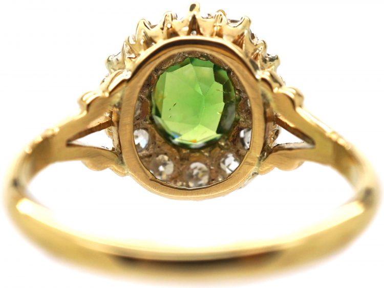 Edwardian 18ct Gold Cluster Ring set with a Green Garnet & Diamonds
