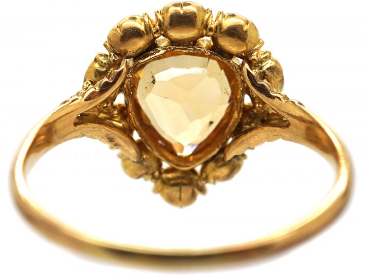 Georgian 15ct Gold Ring set with a Pear Shaped Topaz & Emeralds