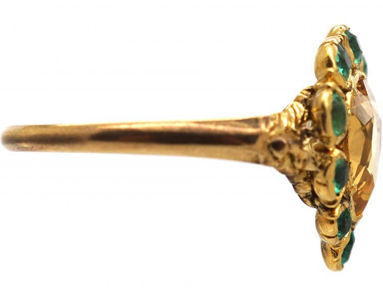 Georgian 15ct Gold Ring set with a Pear Shaped Topaz & Emeralds