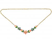 Victorian 15ct Gold Jubilee Enamel Floral Necklace set with a Diamond & Natural Pearls