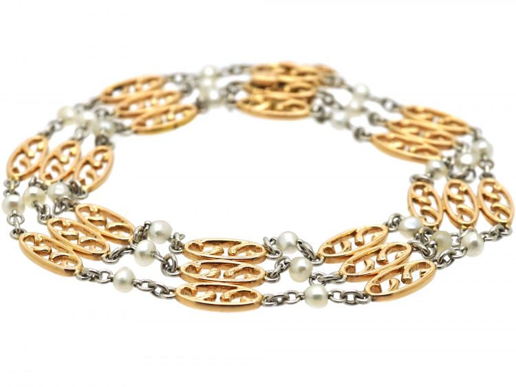 Edwardian 15ct Gold,Platinum & Natural Pearls Bracelet