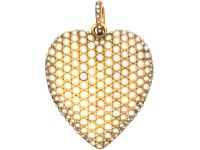 Edwardian 15ct Gold Large Heart Shaped Locket Pave Set with Natural Pearls
