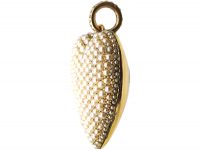 Edwardian 15ct Gold Large Heart Shaped Locket Pave Set with Natural Pearls