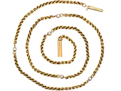 Edwardian 15ct Gold Chain Interspersed with Natural Pearls