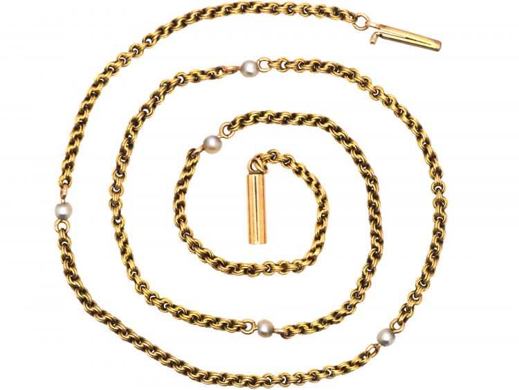 Edwardian 15ct Gold Chain Interspersed with Natural Pearls