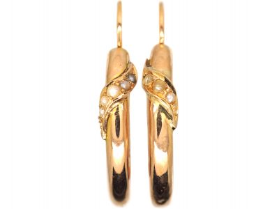 Early 20th Century 14ct Gold Hoop Earrings set with Natural Split Pearls