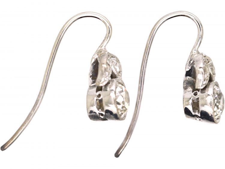 Edwardian 18ct White Gold, Diamond Flower Bud Earrings with Leaf Motifs