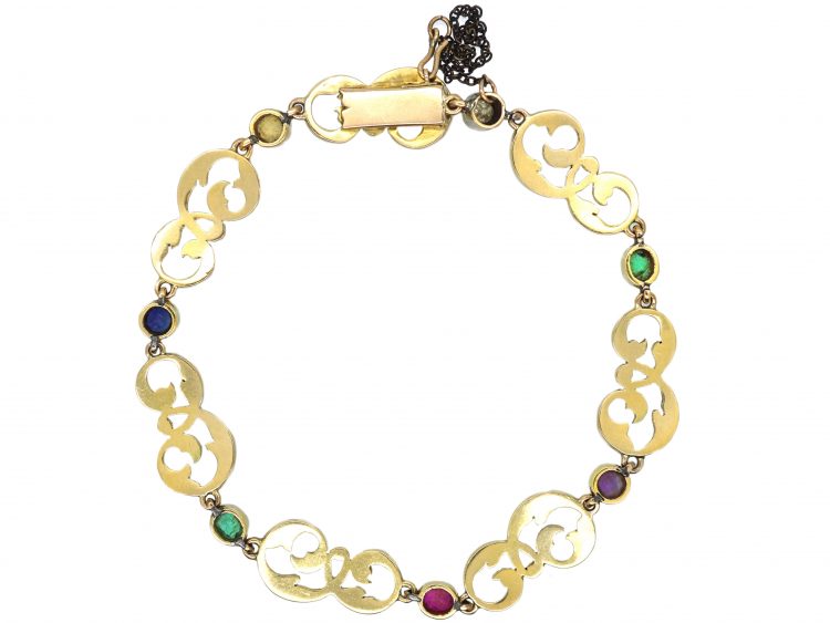 Edwardian 15ct Gold, Green Enamel & Gem Set Dearest Bracelet