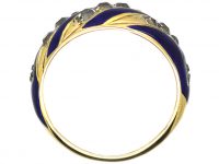 Victorian 18ct Gold, Royal Blue Enamel & Old Mine Cut Diamond Ring