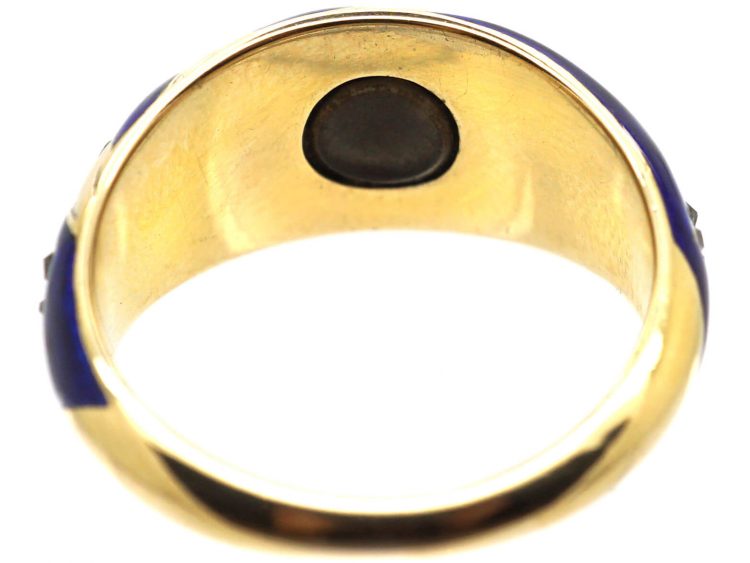 Victorian 18ct Gold, Royal Blue Enamel & Old Mine Cut Diamond Ring