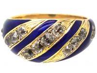 Victorian 18ct Gold, Royal Blue Enamel & Old Mine Cut Diamond Ring