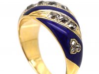Victorian 18ct Gold, Royal Blue Enamel & Old Mine Cut Diamond Ring