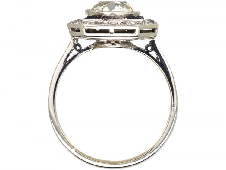 Mid 20th Century 18ct White Gold & Platinum, Octagonal Ring set with a Large Diamond Surrounded by Sapphires & Diamonds