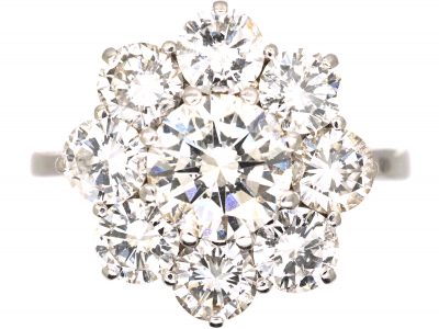 1950s 18ct White Gold Large Diamond Cluster Ring