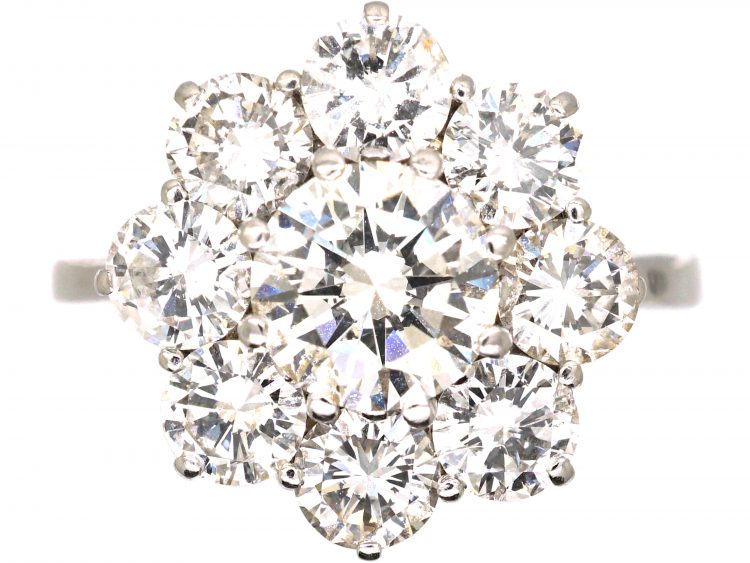 1950s 18ct White Gold Large Diamond Cluster Ring