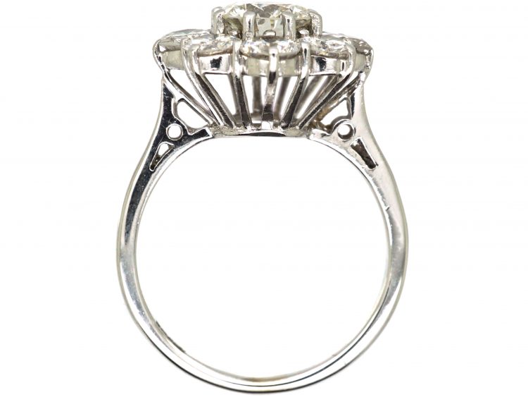 1950s 18ct White Gold Large Diamond Cluster Ring