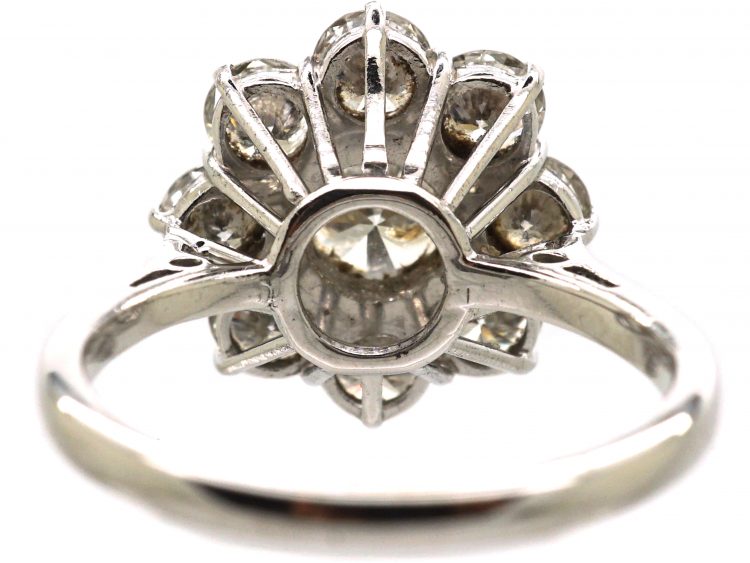 1950s 18ct White Gold Large Diamond Cluster Ring